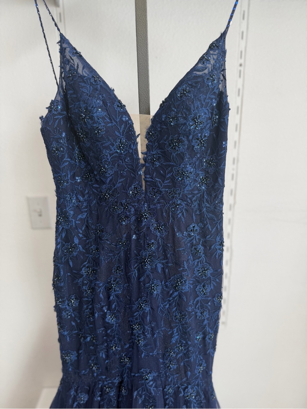 Stella Couture Navy Deep V Mermaid Prom Dress 22043 - Picture 3 of 5